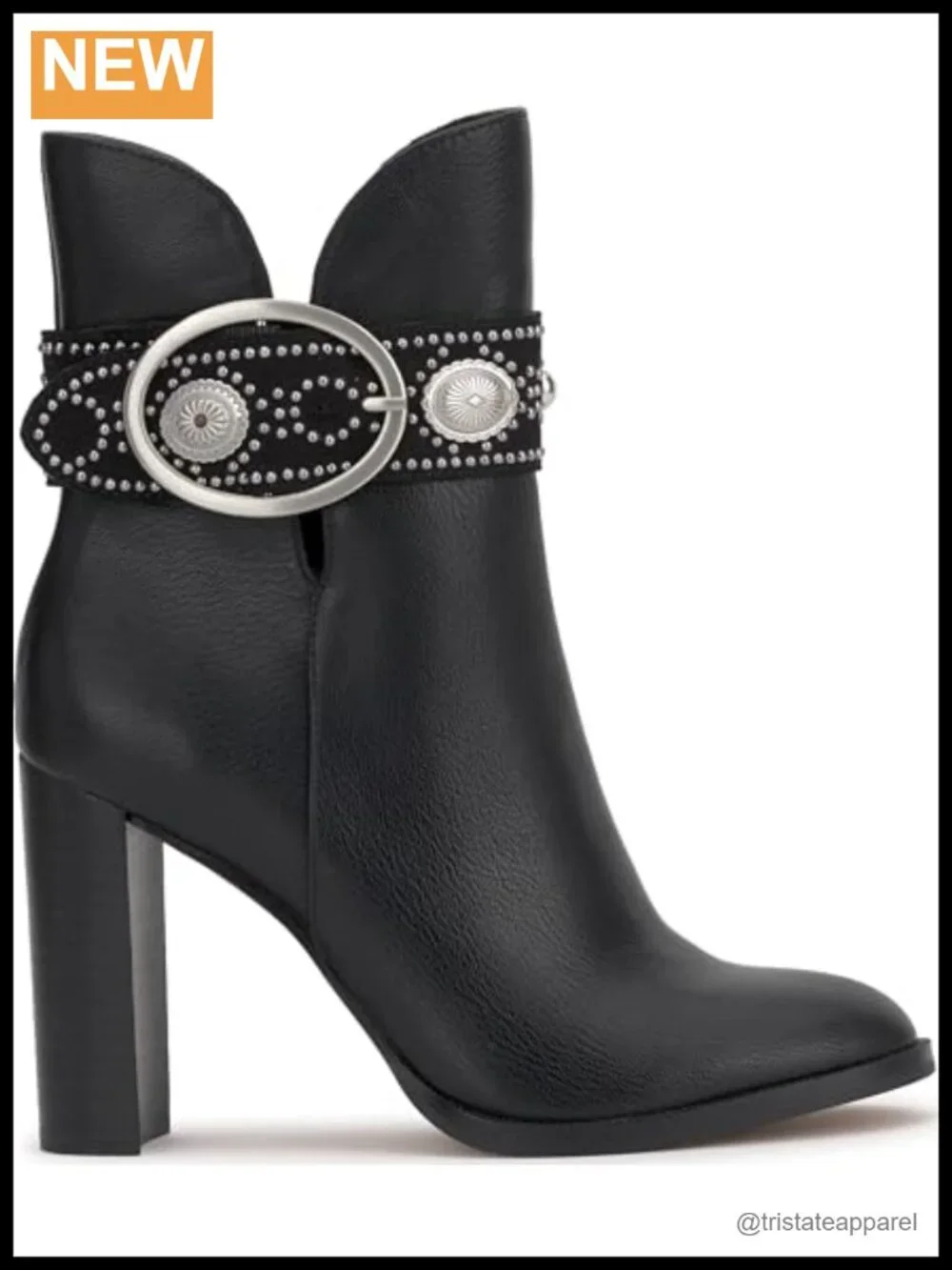Faux Leather Ankle Bootie with Stacked Heel Round Toe Zip Closure